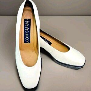 Andrew Geller Magic Leather Pumps Ivory Women's 9 M Block Heel Square Toe